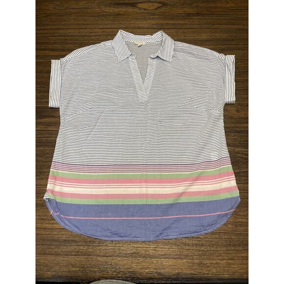 Talbots Women’s Striped Lightweight Short Sleeve V-Neck Top Size Medium - Picture 1 of 9